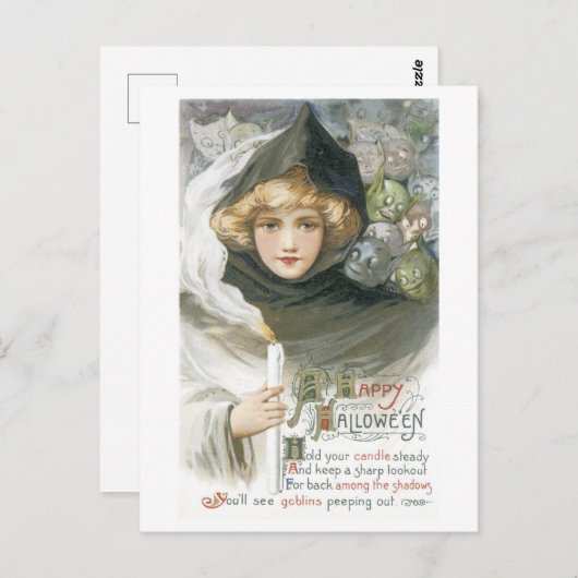 昔ながらのハロウィーン、少女とゴブリンたち ポストカード (正面/裏面)