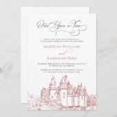  『昔のおとぎ話』の結婚ピンク 招待状 (正面/裏面)