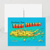 昔のロングアイランドのイラスト地図 ポストカード (正面/裏面)