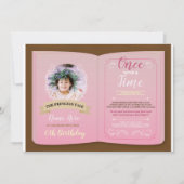 昔の写真誕生日ピンクの物語 招待状 (正面)