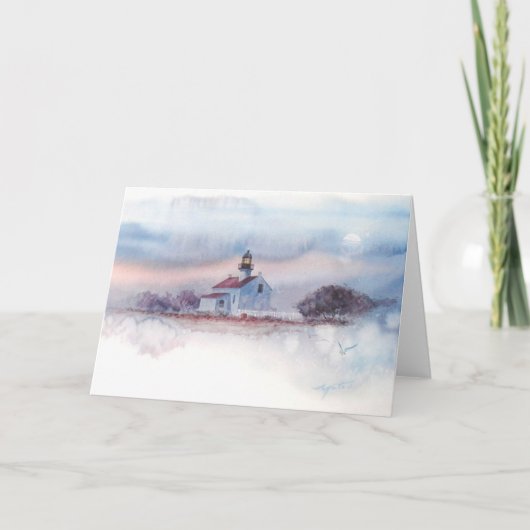 昔の薄暮。カリフォルニア州サンディエゴのロマライトハウス カード (正面)