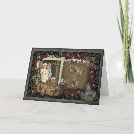 昔の願いのビンテージクリスマスカード シーズンカード (正面)