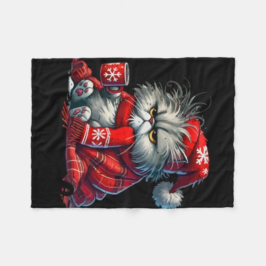 昔はおもしろいが嫌な猫のおもしろいクリスマスさ フリースブランケット (正面(横))