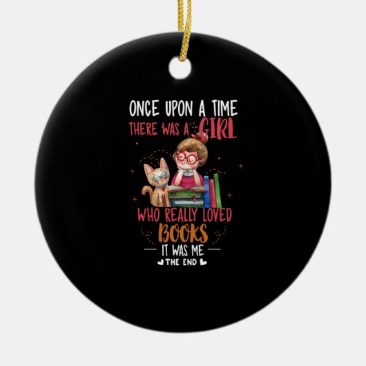 昔、本を書いている女の子がいました セラミックオーナメント (正面)