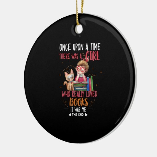 昔、本を書いている女の子がいました セラミックオーナメント (左)