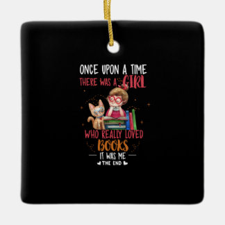 昔、本を書いている女の子がいました セラミックオーナメント
