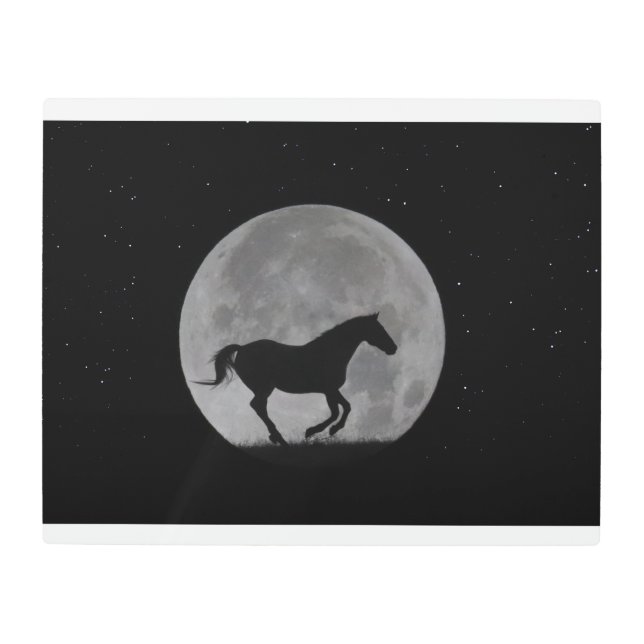 星々と月の光の中を駆ける馬 メタルプリント (正面)