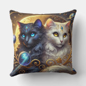 星々の中の神秘的な猫の芸術作品 クッション (裏面)