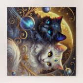 星々の中の神秘的な猫の芸術作品 ジグソーパズル (横)