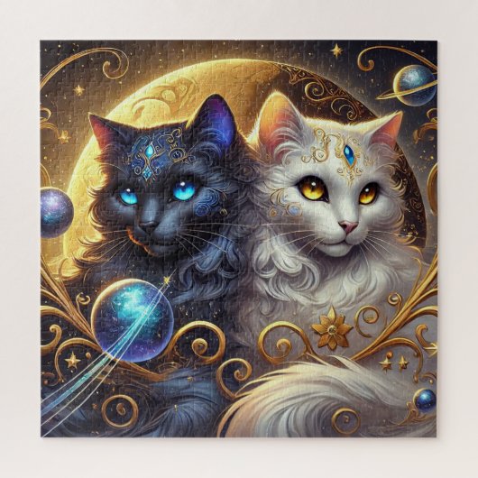 星々の中の神秘的な猫の芸術作品 ジグソーパズル (縦)