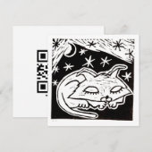 星々の間で夢見る猫の木版画 招待状 (正面/裏面)
