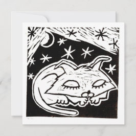 星々の間で夢見る猫の木版画 招待状