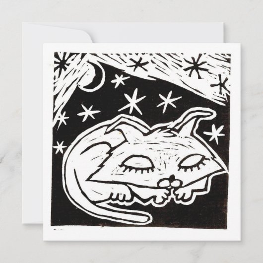 星々の間で夢見る猫の木版画 招待状 (正面)