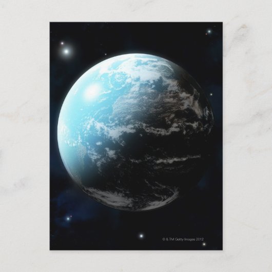 星々を持つ惑星のまわりに地球 ポストカード (正面)