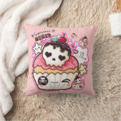 星およびハートが付いているかわいいのスカルのカップケーキ クッション (ブランケット)