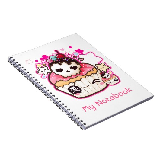 星およびハートが付いているかわいいのスカルのカップケーキ ノートブック (右側)