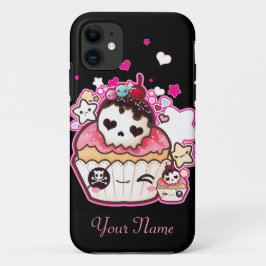 星およびハートが付いているかわいいのスカルのカップケーキ iPhone 11 ケース