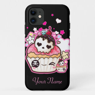 星およびハートが付いているかわいいのスカルのカップケーキ iPhone 11 ケース