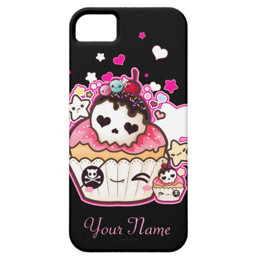 星およびハートが付いているかわいいのスカルのカップケーキ Case-Mate iPhoneケース (裏面)