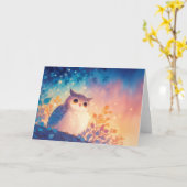 星お洒落のように輝くフクロウ カード (黄色い花)