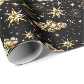 星お洒落の月の惑星の金ゴールド ラッピングペーパー (ロールコーナー)