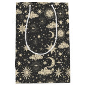 星お洒落の月の惑星雲 ミディアムペーパーバッグ (正面)