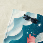 星お洒落の飛んでいる夜空にかわいい豚 ビーチタオル (インサイチュ)