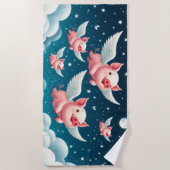 星お洒落の飛んでいる夜空にかわいい豚 ビーチタオル (正面)