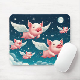 星お洒落の飛んでいる夜空にかわいい豚 マウスパッド