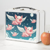 星お洒落の飛んでいる夜空にかわいい豚 メタルランチボックス (インサイチュ)