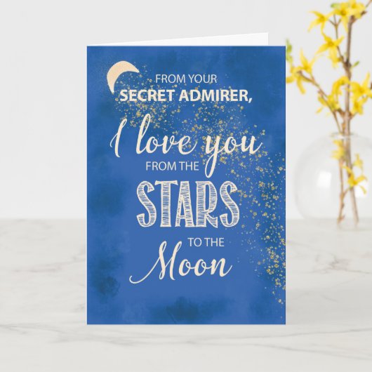 星から月の夜空への愛の秘密の崇拝者 カード (黄色い花)