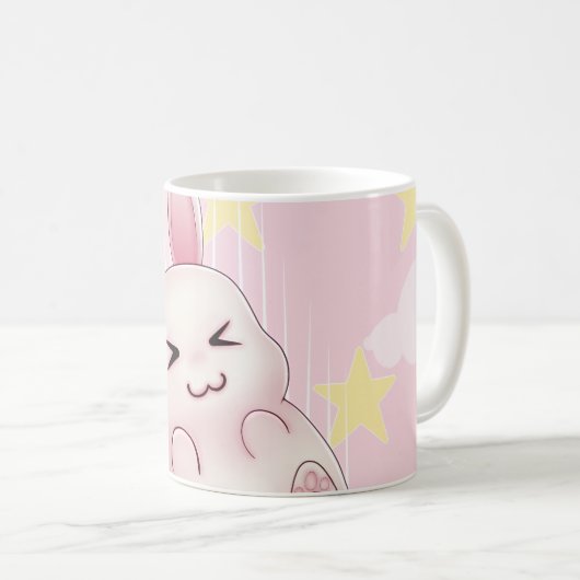 星から落ちるかわいいピンクのかわいいのバニーウサギ コーヒーマグカップ (正面右)