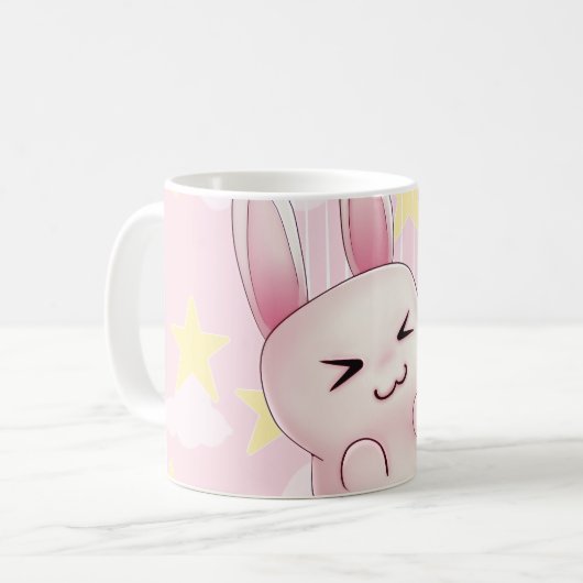 星から落ちるかわいいピンクのかわいいのバニーウサギ コーヒーマグカップ (正面左)