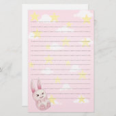 星から落ちるかわいいピンクのかわいいのバニーウサギ 便箋 (正面/裏面)