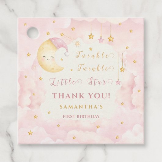 星がきらきら小さな星の1歳の誕生日 ピンク フェイバータグ (正面)