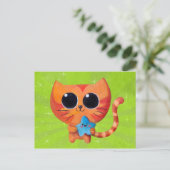 星が付いたかわいいオレンジ色の猫 ポストカード (スタンド正面)