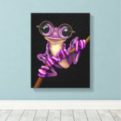 星が付いたかわいい紫のツリーカエル キャンバスプリント (インサイチュ (ウッドフロア))