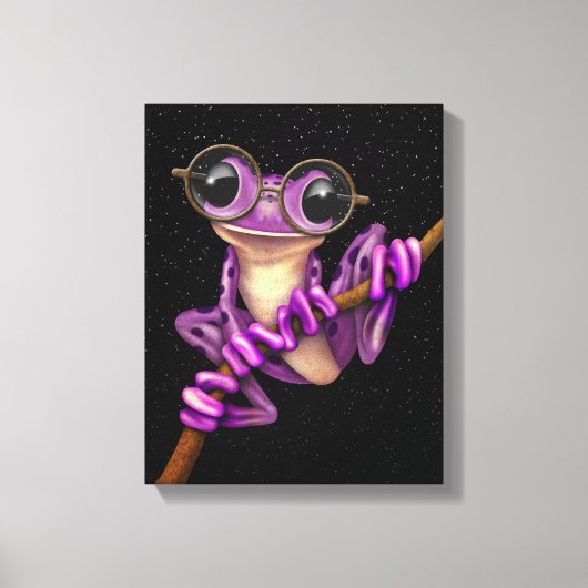 星が付いたかわいい紫のツリーカエル キャンバスプリント (正面)