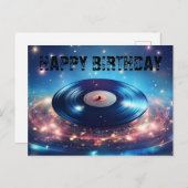 星が付いたビンテージのビニールレコード ハッピーバースデー ポストカード (正面/裏面)