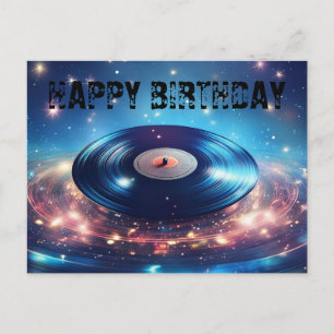 星が付いたヴィンテージのビニールレコード Happy Birthday ポストカード