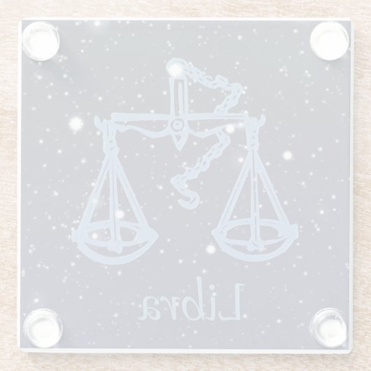 星が付いている天秤座の星座および(占星術の)十二宮図の印 ガラスコースター (裏面)