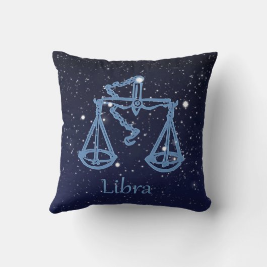 星が付いている天秤座の星座および(占星術の)十二宮図の印 クッション (裏面)