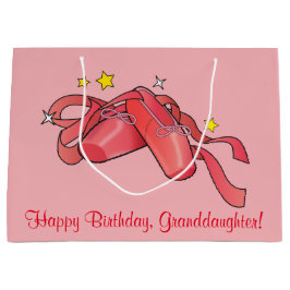 星が付いている孫娘の誕生日のバレエのスリッパ ラージペーパーバッグ