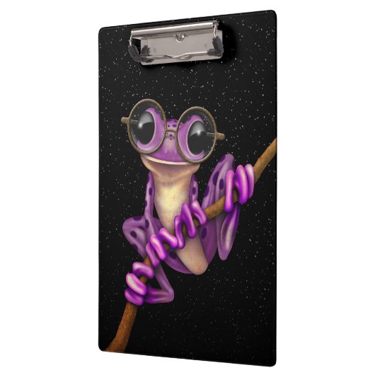 星が付いている目ガラスを持つかわいい紫色のアマガエル クリップボード (左)