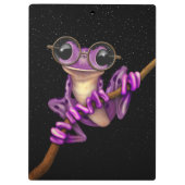 星が付いている目ガラスを持つかわいい紫色のアマガエル クリップボード (裏面)