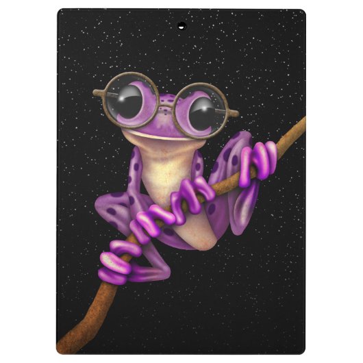 星が付いている目ガラスを持つかわいい紫色のアマガエル クリップボード (裏面)