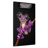 星が付いている目ガラスを持つかわいい紫色のアマガエル クリップボード (右)