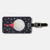 星が付いている赤いゴルフティーそして球 ラゲッジタグ (正面横)