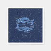 星が付いている魚類の星座および(占星術の)十二宮図の印 スタンダードカクテルナプキン (正面)