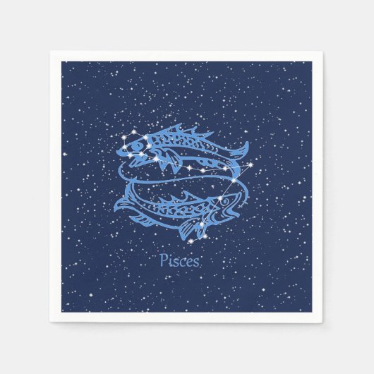 星が付いている魚類の星座および(占星術の)十二宮図の印 スタンダードカクテルナプキン (正面)